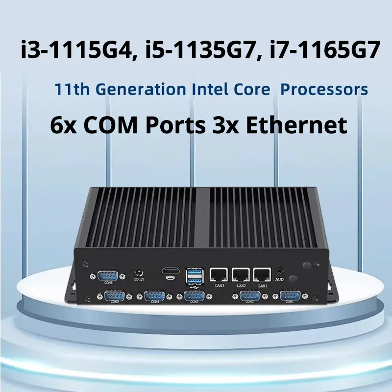 Fanless Industrial Mini PC Intel i7-1165G7 3x Ethernet 6x COM 5G LTE WiFi GPIO LVDS HDMI VGA Win10/11 Linux DC12V-24V Input — image 3