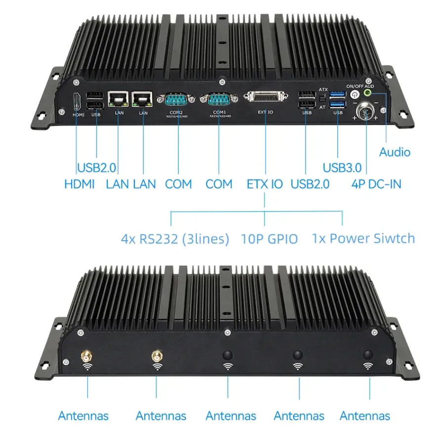 Fanless Industrial PC Intel i7-1165G7 6x COM RS232/422/485 GPIO 2x LAN DC9V-36V Input Win10/11 Linux WiFi 4G 5G LTE LVDS — image 5
