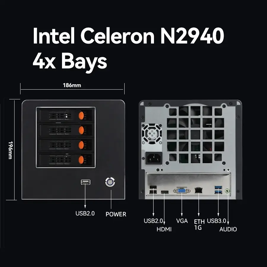 Home NAS Dekstop PC Intel Celeron N2940 Win7 Win10 Support 4x Bays 2.5 or 3.5 Inch HDDs — image 6