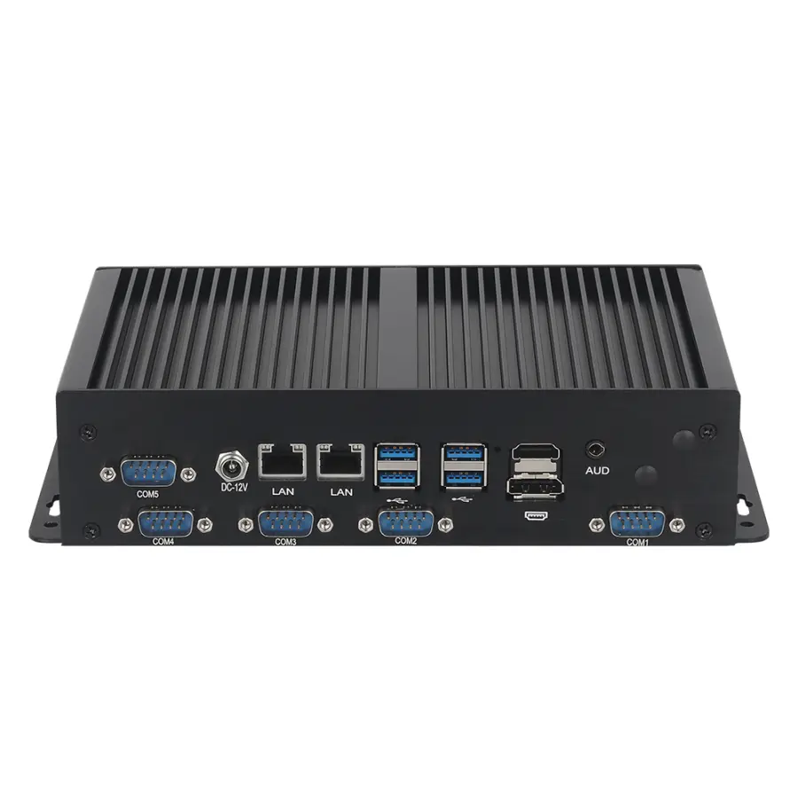 Fanless Industrial Mini PC Intel i7-10510U i5-8257U 6x COM RS232 485 TTL 8xUSB 4G LTE WiFi LVDS Expansion Windows Linux — view 1