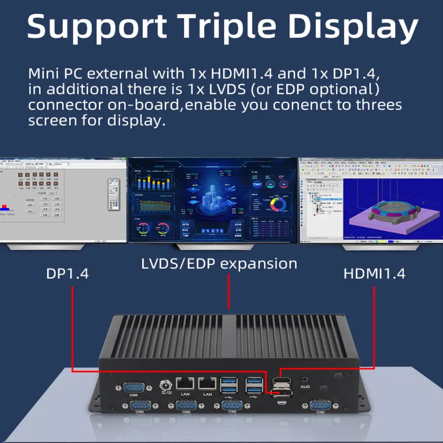Fanless Industrial Mini PC Intel i7-10510U i5-8257U 6x COM RS232 485 TTL 8xUSB 4G LTE WiFi LVDS Expansion Windows Linux — image 4