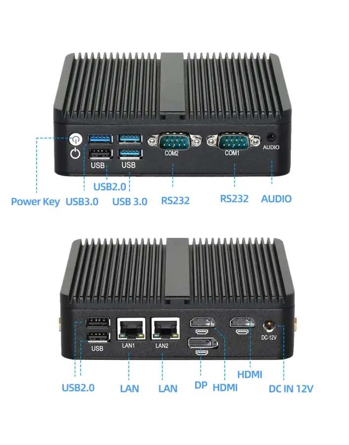 Intel N150 Mini PC 2x HDMI DP 6x USB 2x RS232 DB9 2x Ethernet M.2 NVMe SSD Windows 10/11 Ubuntu SIM Slot 4G LTE WiFi — image 3