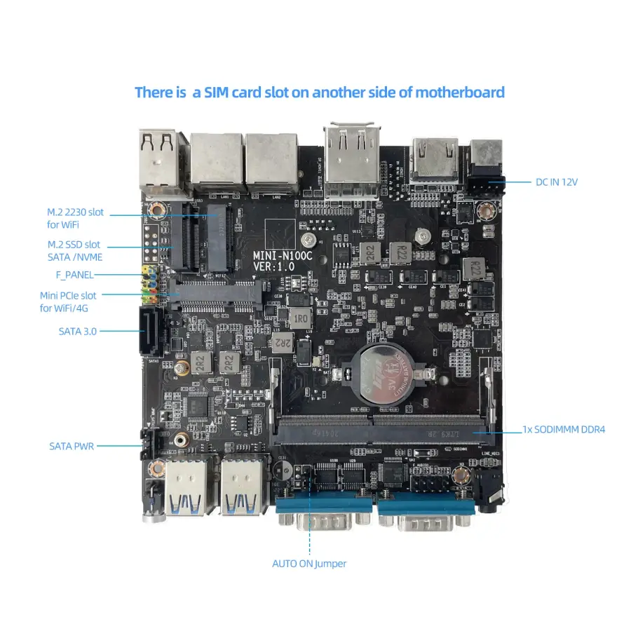 Intel N150 Mini PC 2x HDMI DP 6x USB 2x RS232 DB9 2x Ethernet M.2 NVMe SSD Windows 10/11 Ubuntu SIM Slot 4G LTE WiFi — image 4