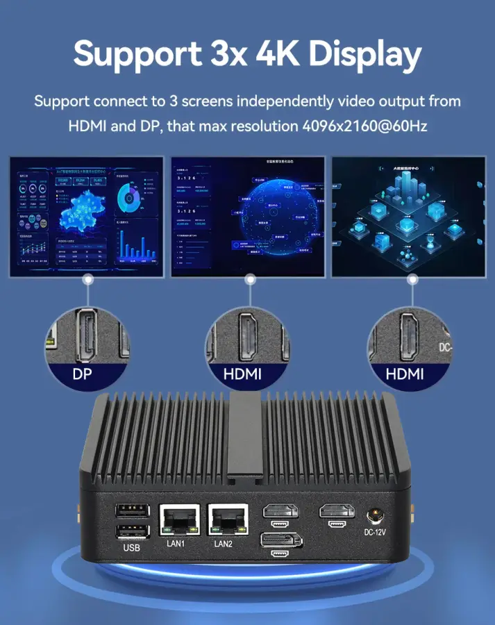 Intel N150 Mini PC 2x HDMI DP 6x USB 2x RS232 DB9 2x Ethernet M.2 NVMe SSD Windows 10/11 Ubuntu SIM Slot 4G LTE WiFi — image 5