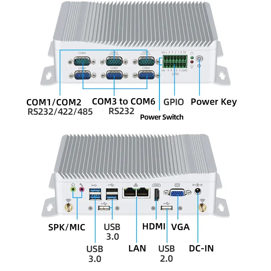 Fanless IPC Intel J4125 Processor Mini PC 6x Serial Ports 6xUSB GPIO 2x Ethernet WiFi SIM Slot 4G LTE Windows10/11 Linux — image 5