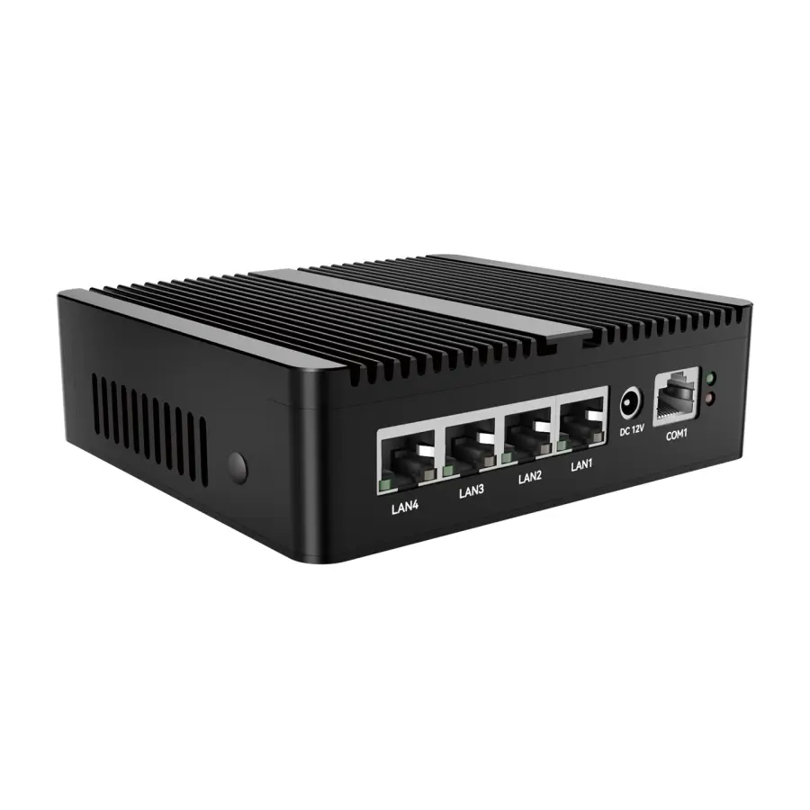 Fanless Mini PC Industrial IPC Intel N5100 Windows Linux 4x 2.5G Ethernet SIM Card Slot 2xDDR4 M.2 NVMe SSD Mini PCIe Ex — view 1