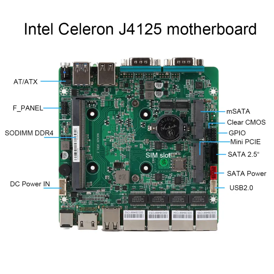 Fanless IPC Mini PC Intel Celeron J6412 J4125 4x 2.5G Ethernet 2x RS232 SIM slot Support WiFi 4G LTE Windows Linux — image 6