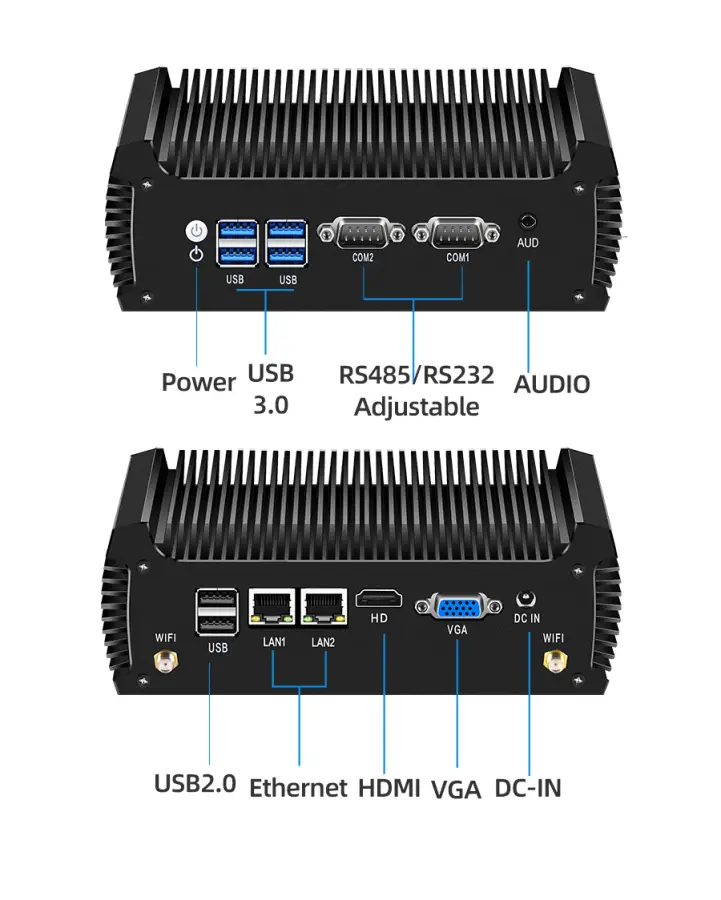 Industrial Ccomputer Intel Core i3-7100U i5-7200U DDR4 M.2 SSD 2x COM RS232/485 2x LAN 6x USB GPIO Mini PCIe TPM Expansion — image 2