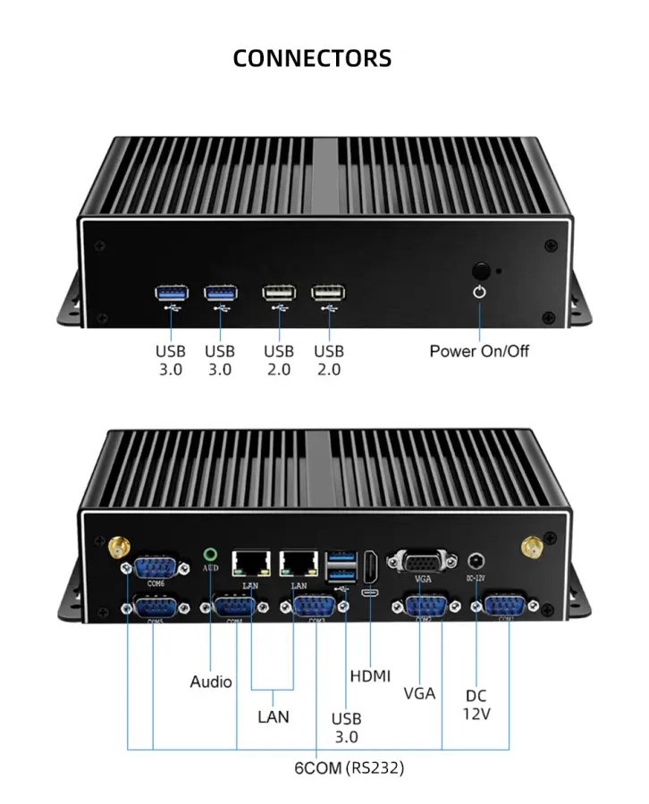 Fanless Mini PC Intel Core i3 4005U i5 4200U i7 4500U 6x RS232 DB9 2x Gigabit Ethernet 4G LTE WiFi HDMI VGA 6xUSB Windows Linux — image 4