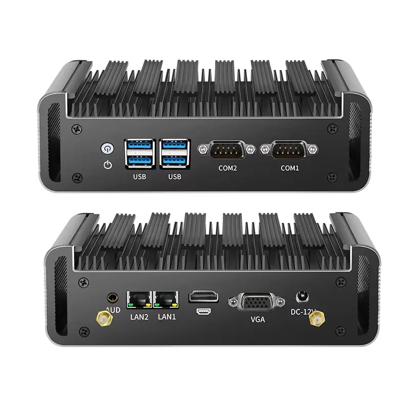 Fanless Mini PC IPC Intel Core 4th 5th i3 i5 i7 Processors 2x Ethernet 2x COM RS232 HDMI VGA 4xUSB WiFi Support Windows — view 1