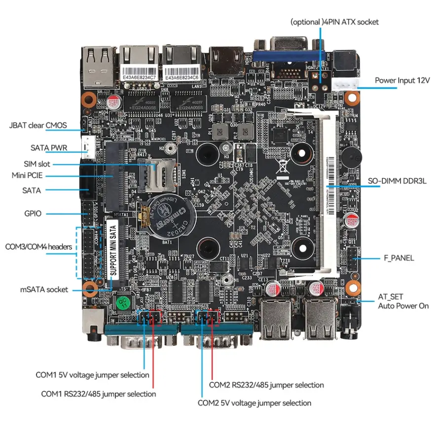 Fanless Mini PC Intel Celeron J6412 N2840 J1900 2x COM RS232 RS485 2x LAN 6xUSB HDMI VGA Mini PCIE SIM Slot Windows Linux — image 6