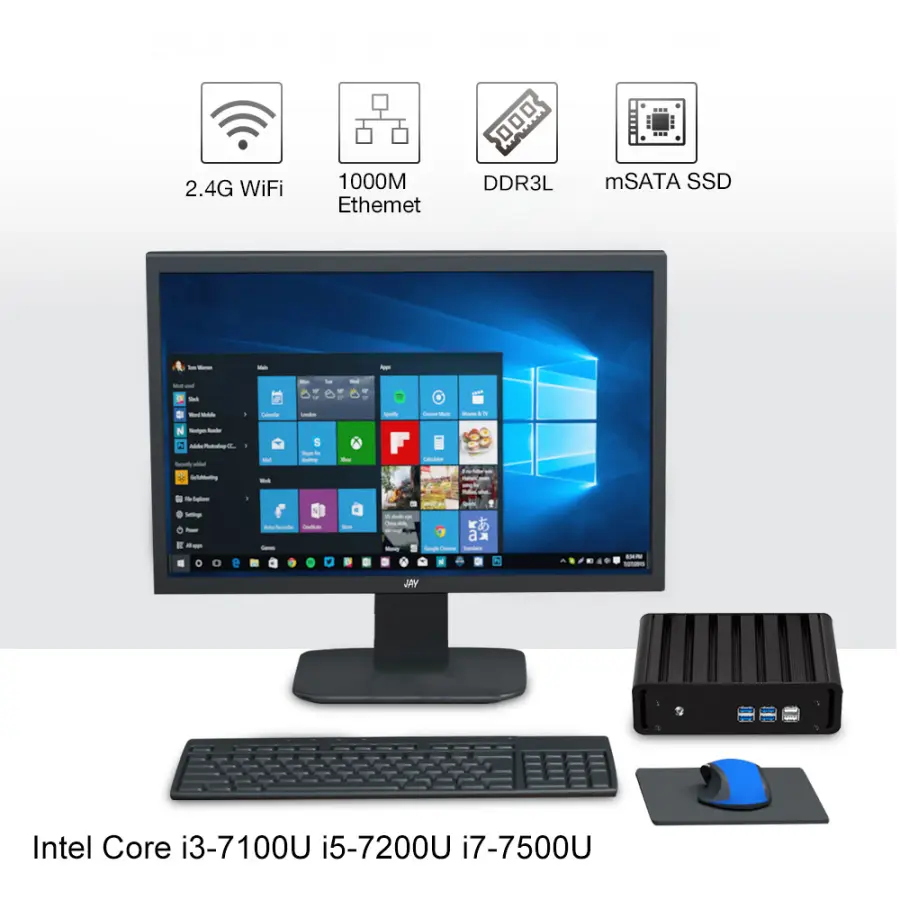 Household Fanless Mini PC Intel Core i7 5500U Support Windows 7/8/10 Linux Ubuntu HDMI VGA Display WiFi Gigabit Ethernet HTPC — image 5