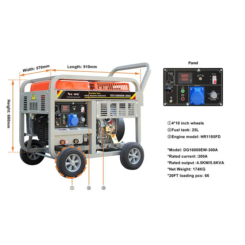 300A 5KW 50/60Hz 3000rpm Single Phase Open Portable Diesel Generator Welding Machine — image 5