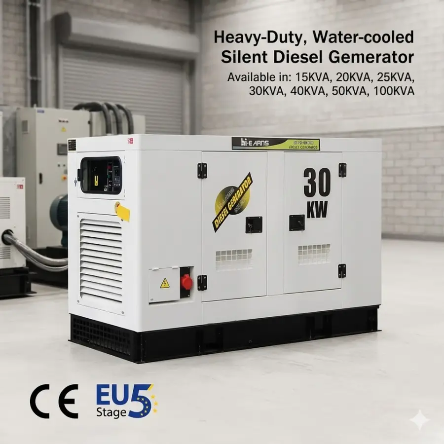 Hi-earns 30KW 38KVA 50KVA 60KVA 100KVA Water Cooled Brushless Three Phase Silent Diesel Generator for House — view 1