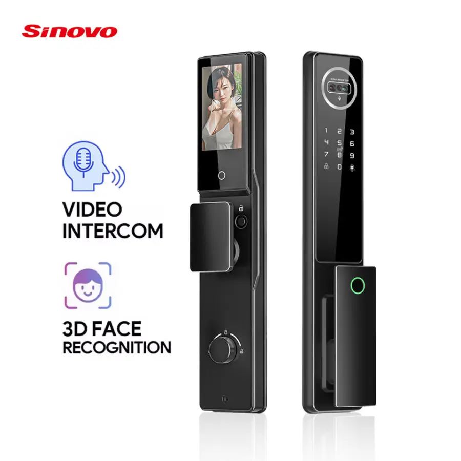 2024 Hot Sale Tuya Wifi Smart Door Lock 3D Face Fingerprint Recognition Digital Safe Door Camera for Wooden Cloud Memory Card — image 4