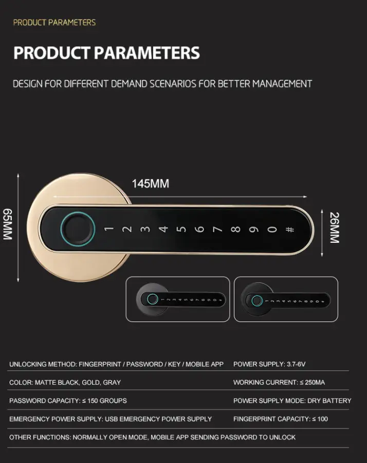 Sinovo Zinc Alloy Smart Door Lock for Steel/Wood Doors with Fingerprint Key Digital Keypad Unlock and Tuya App — image 6