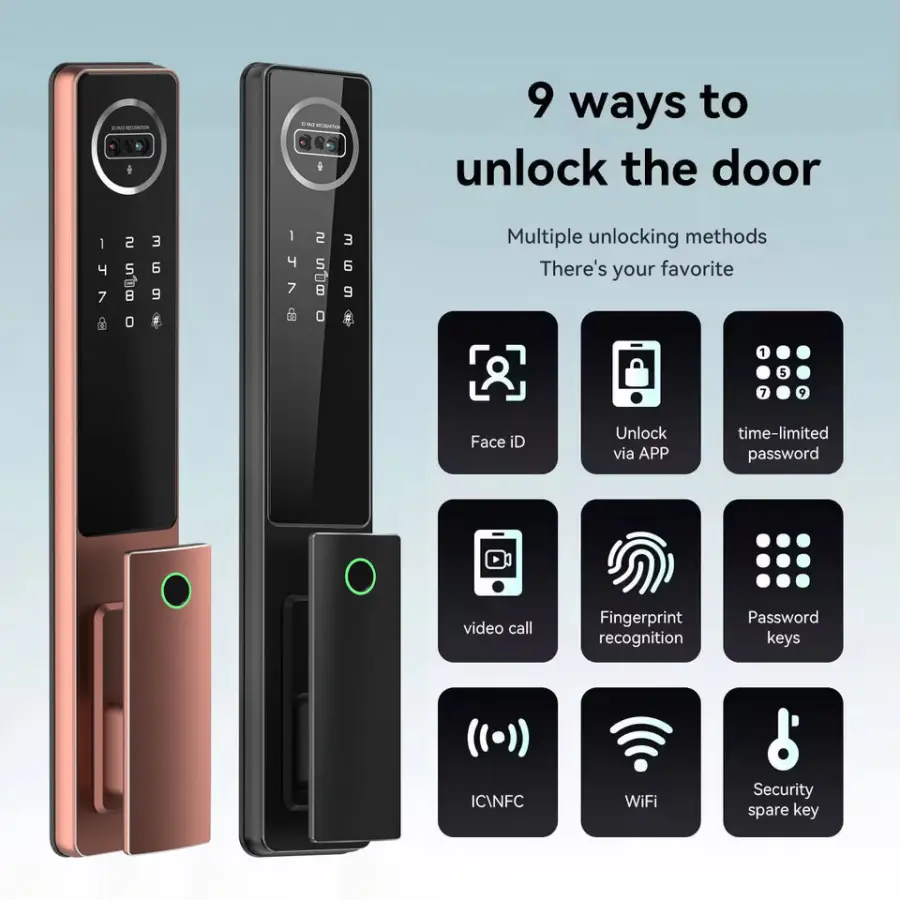 2024 Hot Sale Tuya Wifi Smart Door Lock 3D Face Fingerprint Recognition Digital Safe Door Camera for Wooden Cloud Memory Card — image 6