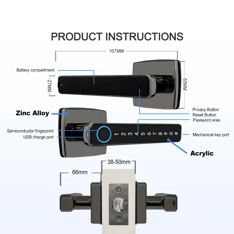 Sinovo APP Remote Control Digital Lock Door Security System Handle Electric Keyless Entry Smart Fingerprint Door Lock for Home — image 7