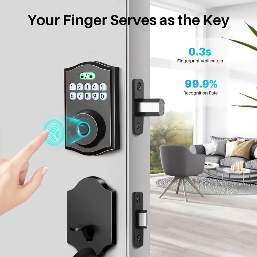 SINOVO Keyless Smart Biometric Password Deadbolt Entry Door Lock for Home 35mm-55mm Smart Door Lock Fingerprint Digital — image 5