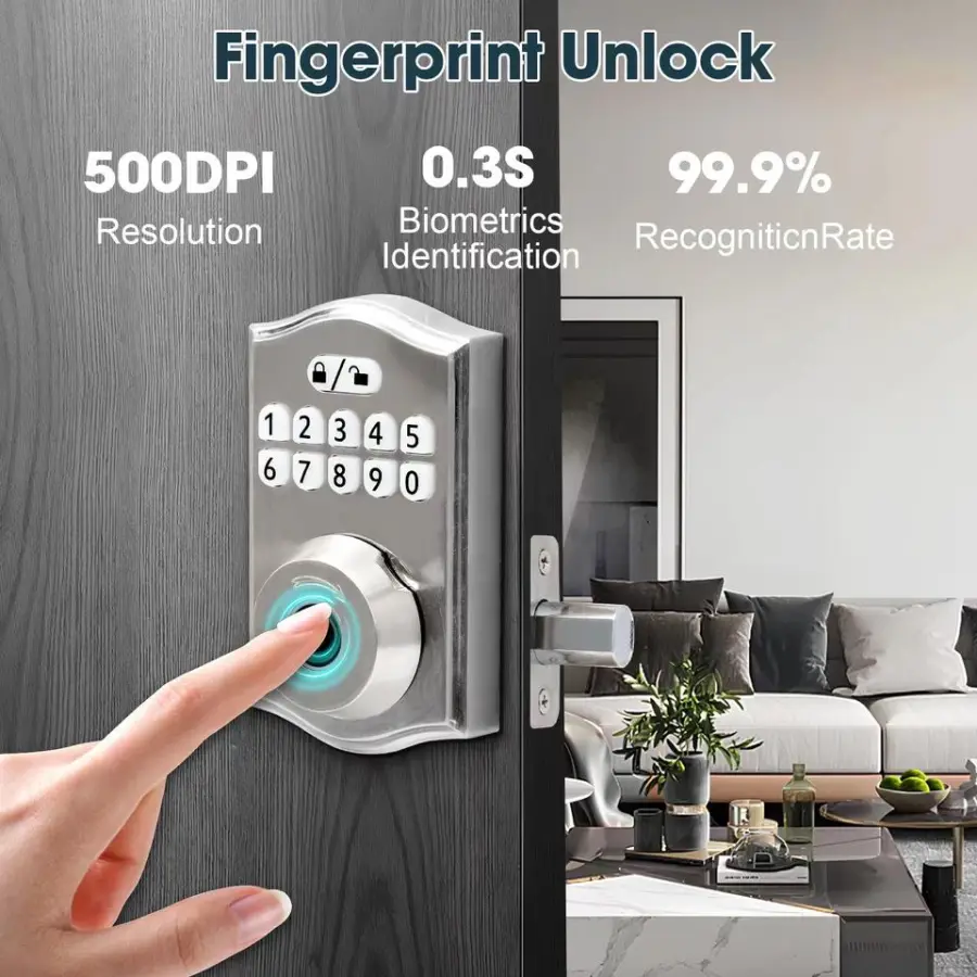 SINOVO Keyless Smart Biometric Password Deadbolt Entry Door Lock for Home 35mm-55mm Smart Door Lock Fingerprint Digital — image 7