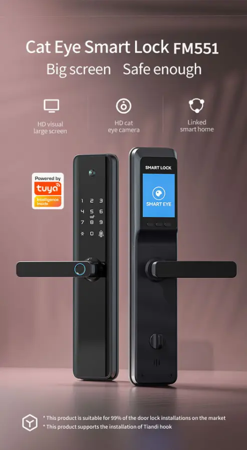 SINOVO Anti Theft Safety Cat Eyes Camera View Electric Digital Big Gate Tuya Wifi App Fingerprint Smart Electric Door Lock — image 4