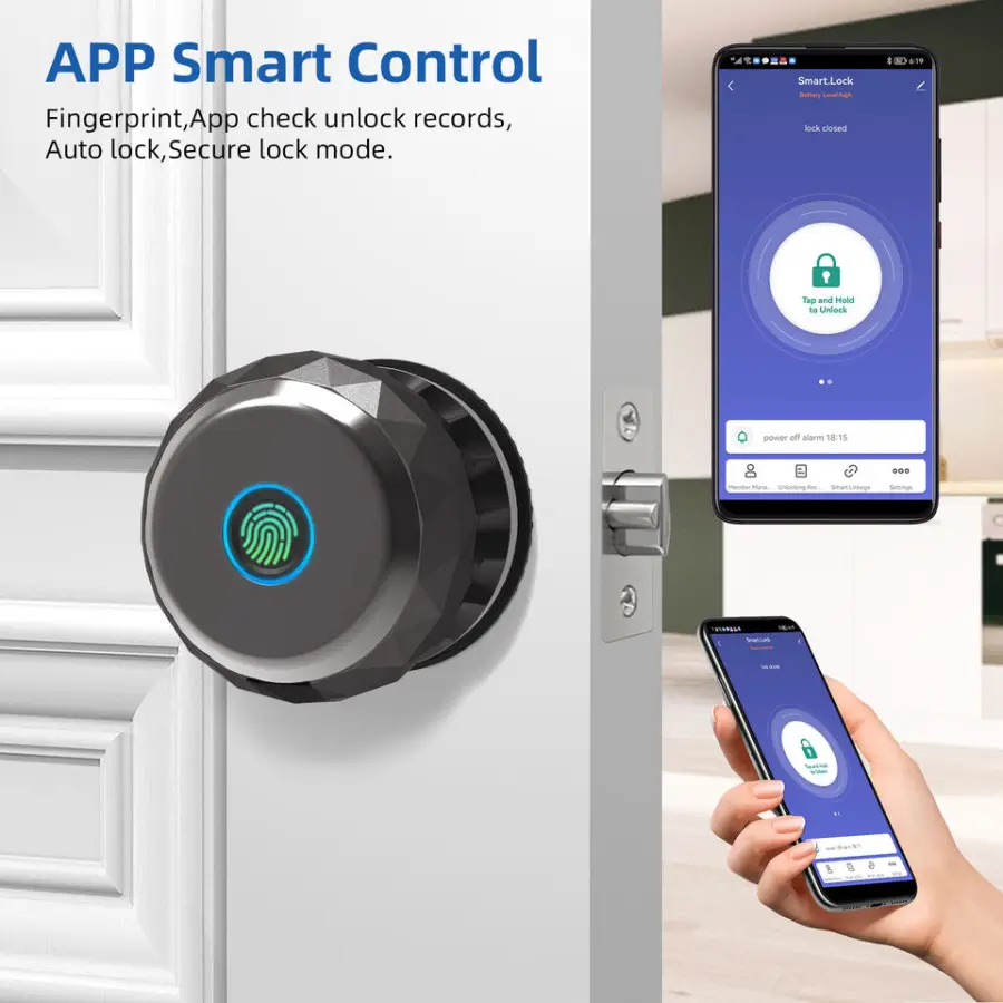 Sinovo Electronic Security Digital Door Knob Fingerprint Electronic Lock Tuya App Knob Door Lock — image 3