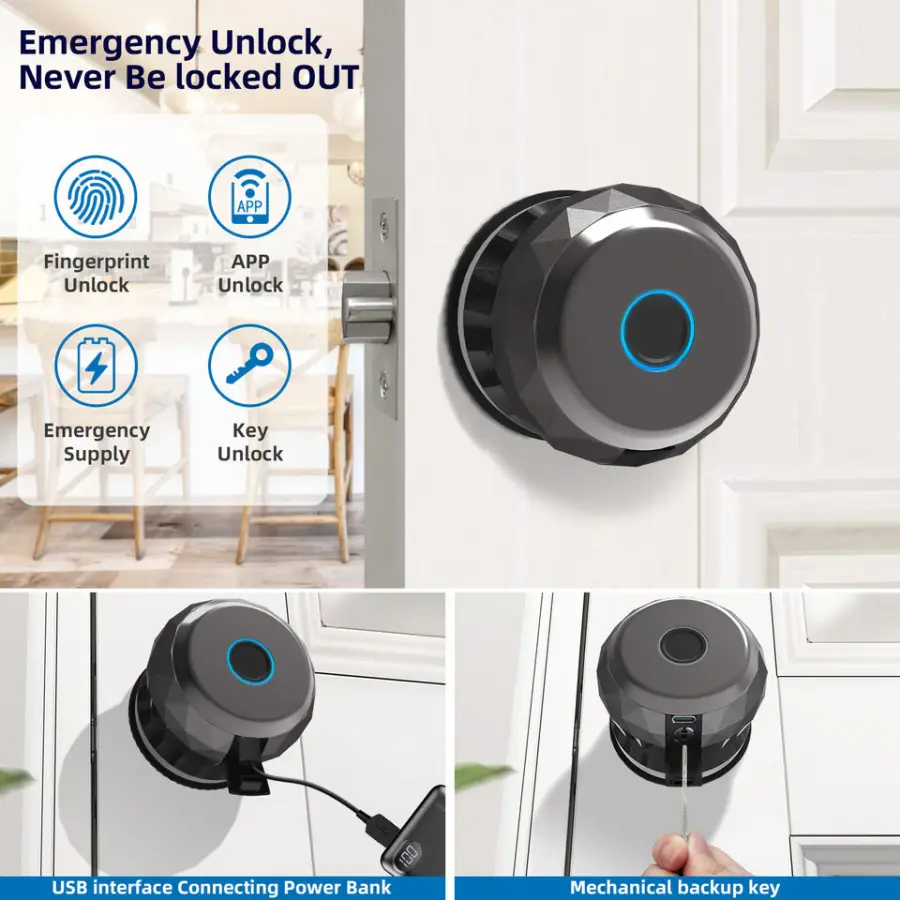 Sinovo Electronic Security Digital Door Knob Fingerprint Electronic Lock Tuya App Knob Door Lock — image 5