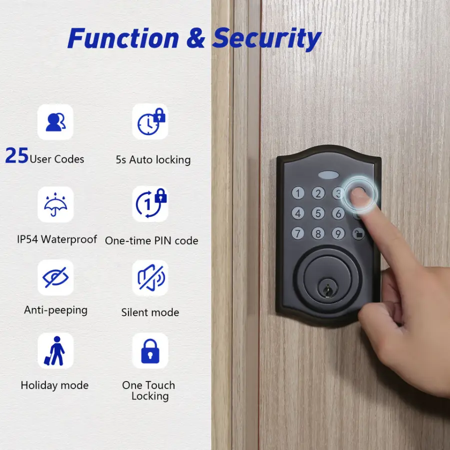 SINOVO Hot Selling Number Keypad Password Electronic Deadbolt Keyed Entry Front Combination Security Digital Door Lock — image 3