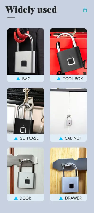 SINOVO Portable Mini Smart Lock Fingerprint Padlock Keyless Waterproof Biometric Fingerprint Lock for Suitcase Handbag Luggage — image 7