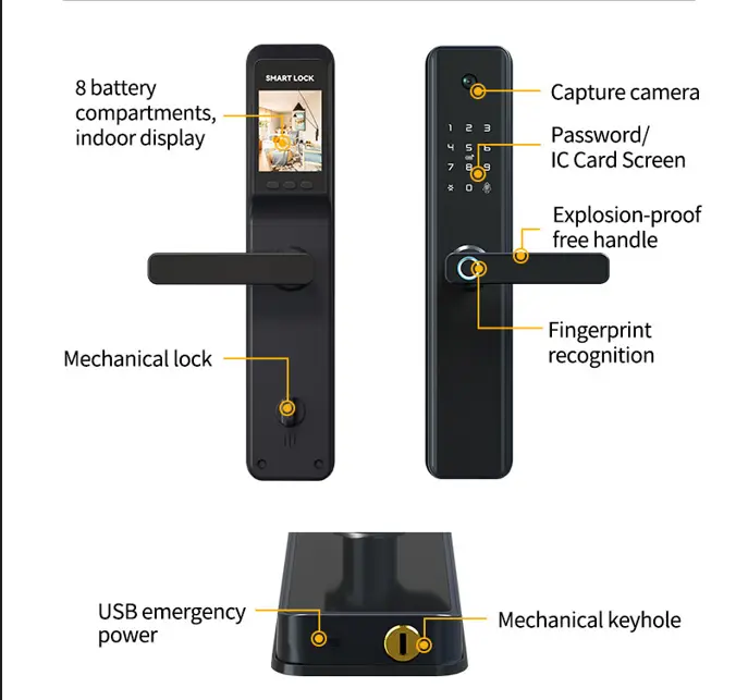 Tuya App-Enabled Intelligent Home Fingerprint Electronic Touch Keypad Door Lock Camera Doorbell for Wood Doors WiFi Cloud — image 6