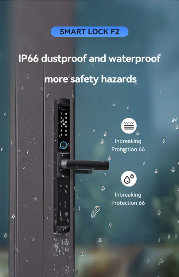 WiFi App Smart Tuya Lock Slim Zinc Alloy IP66 Waterproof with Cloud & 300 User Capacity for Glass/Aluminum Sliding Swing Doors — image 6