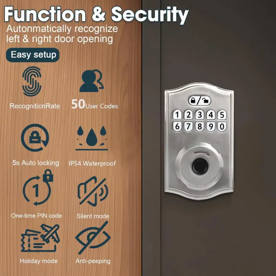 Sinovo FM-30 Electric Keypad Smart Deadbolt Lock Front Door Code Access Wood Aluminum Steel Doors Cloud Data Storage Grade C — image 6