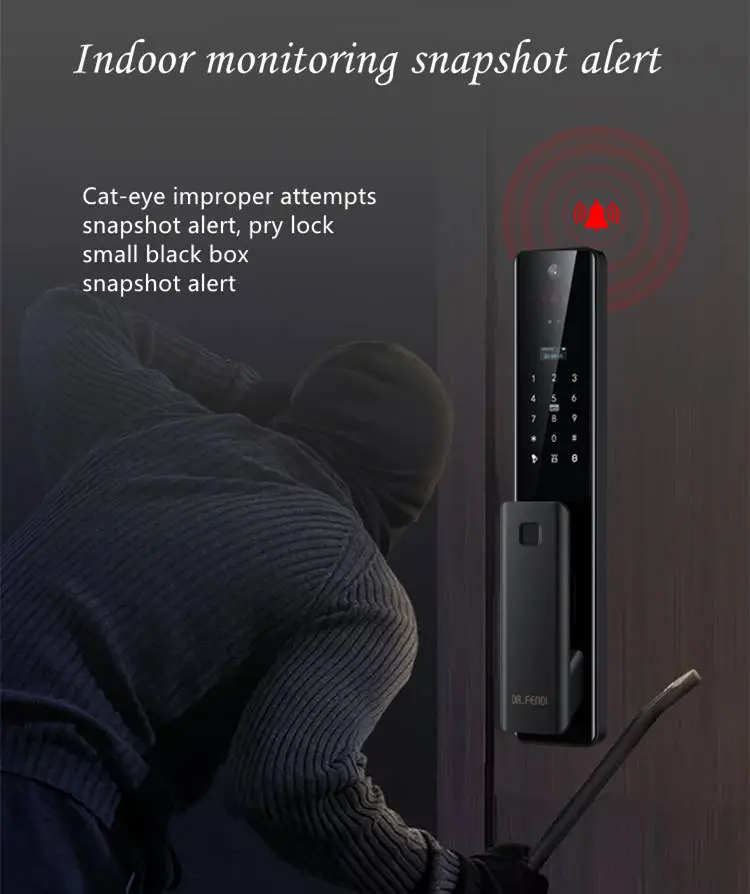 LCD Tuya Smart WiFi Automatic Lithium Polymer Battery 3D Face Recognition Fingerprint Door Lock with Cats Eye Camera — image 3