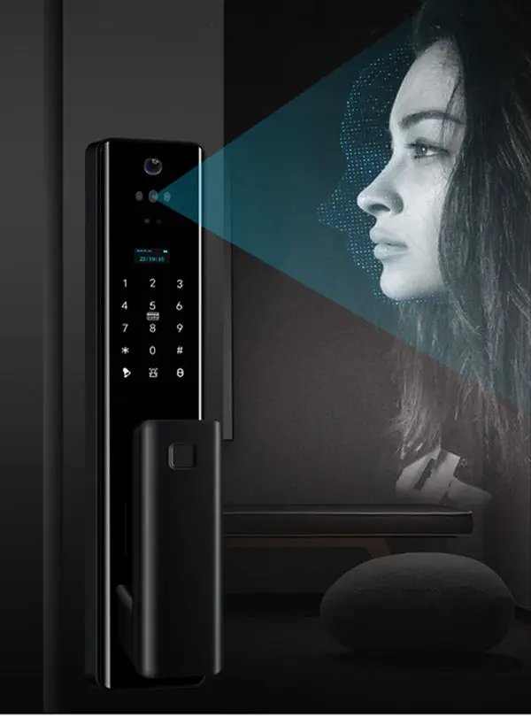 LCD Tuya Smart WiFi Automatic Lithium Polymer Battery 3D Face Recognition Fingerprint Door Lock with Cats Eye Camera — image 5