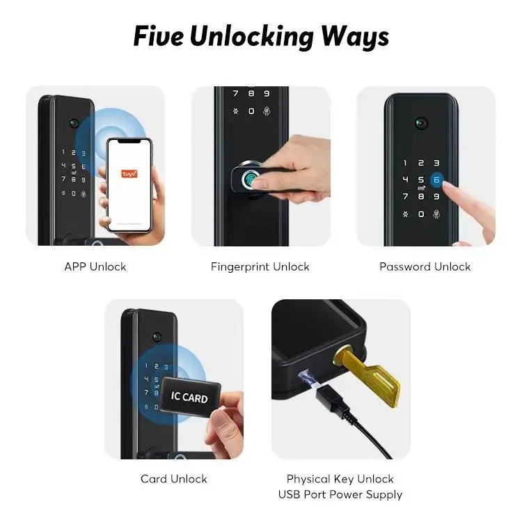 2024 Smart Door Lock with Real-Time Video Intercom TUYA WIFI Fingerprint Unlock & Camera for Wood Door Home Security — image 7