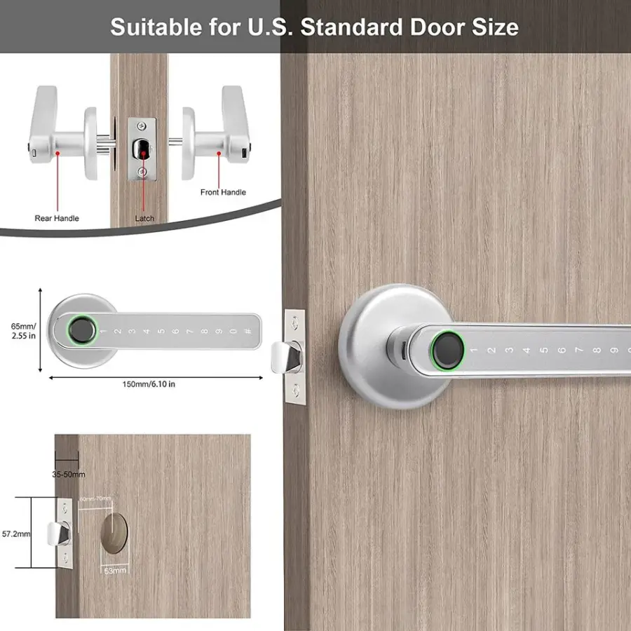 Electronic Zinc Alloy Fingerprint Smart Handle Keyless Opening Aluminum Door Lock TT LOCK TUYA APP for Home Apartment Office — image 6