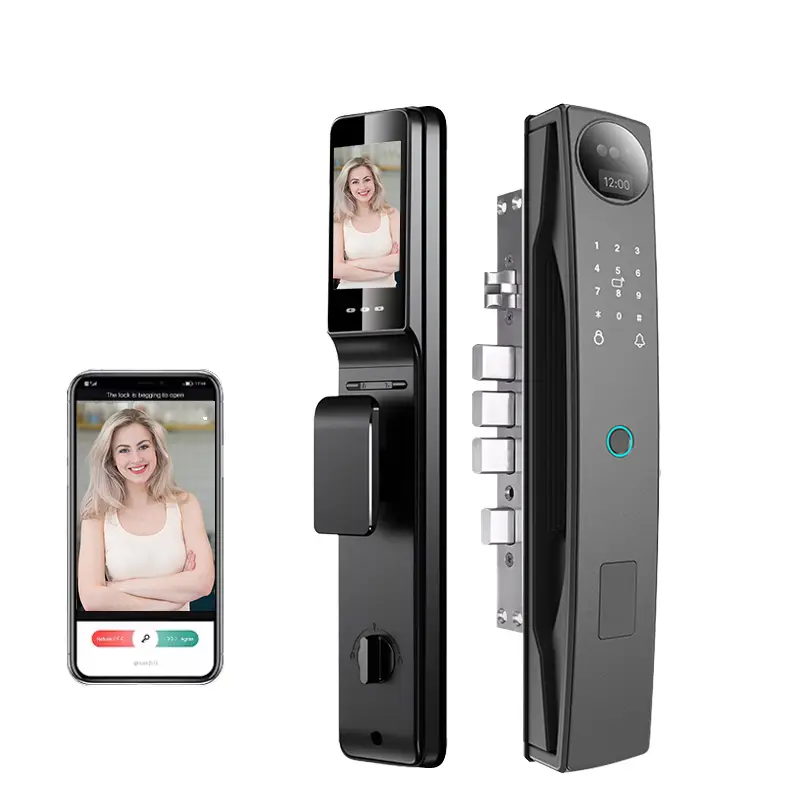 Camakt Smart WIFI Electric Door Lock Face APP Control Fingerprint Password Card Access Cloud Storage Brass Door Tuya App — view 1