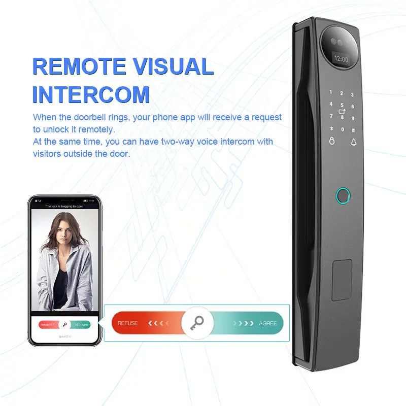 Camakt Smart WIFI Electric Door Lock Face APP Control Fingerprint Password Card Access Cloud Storage Brass Door Tuya App 4200mAh — image 4