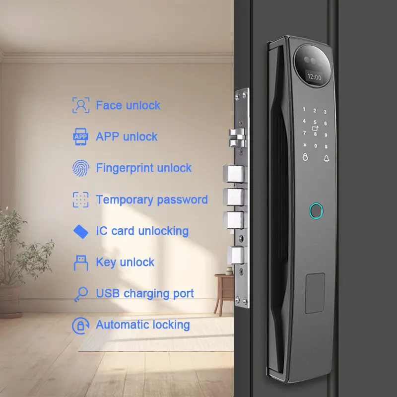 Camakt Smart WIFI Electric Door Lock Face APP Control Fingerprint Password Card Access Cloud Storage Brass Door Tuya App 4200mAh — image 6