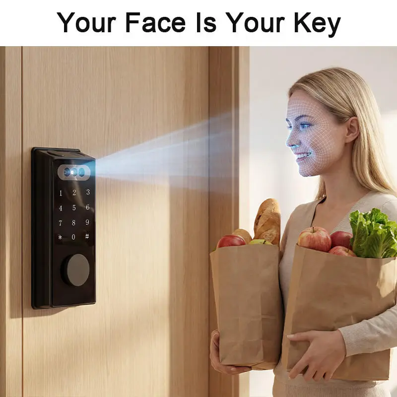 Fully Automatic Digital Lock for Wood Door 3D Face Recognition Biometric Fingerprint Smart Door Lock with Tuya App Cloud Storage — image 3