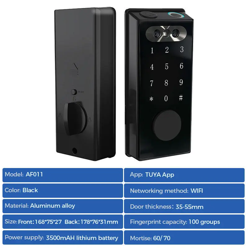 Fully Automatic Digital Lock for Wood Door 3D Face Recognition Biometric Fingerprint Smart Door Lock with Tuya App Cloud Storage — image 5