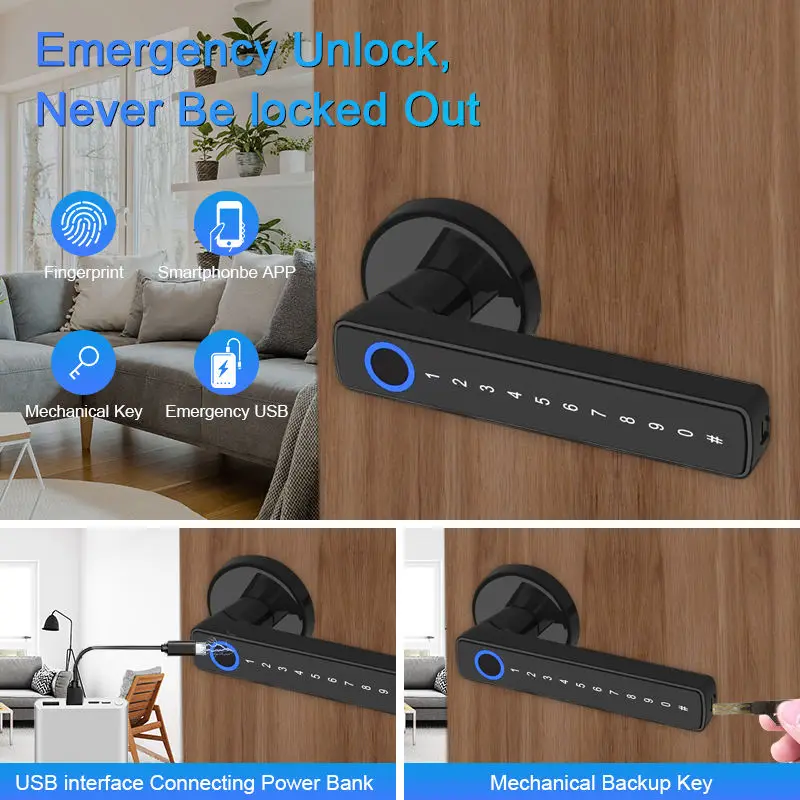 Camakt TUYA Smart Door Lock Fingerprint APP Controlled Waterproof Aluminum Alloy Black with Cloud for Aluminum/Wood Doors — image 4