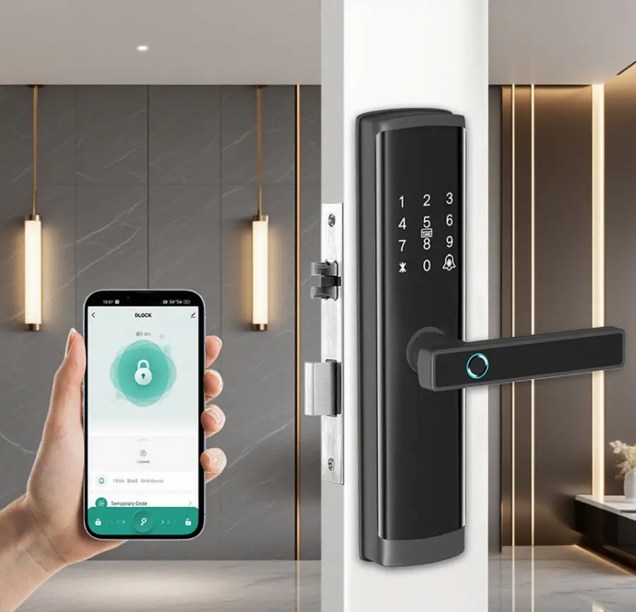 Camakt Smart Handle Door Lock with Fingerprint Key Card Tuya App Access for Aluminum Alloy/Steel Doors Hotels & Apartmen — view 1