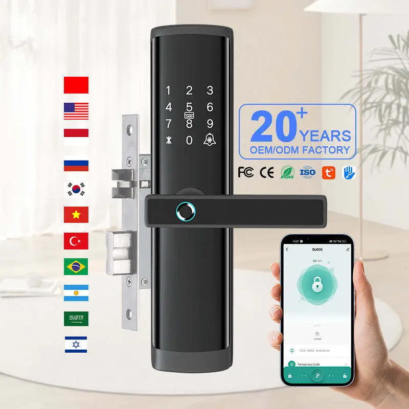 Camakt Smart Handle Door Lock with Fingerprint Key Card Tuya App Access for Aluminum Alloy/Steel Doors Hotels & Apartments — image 3