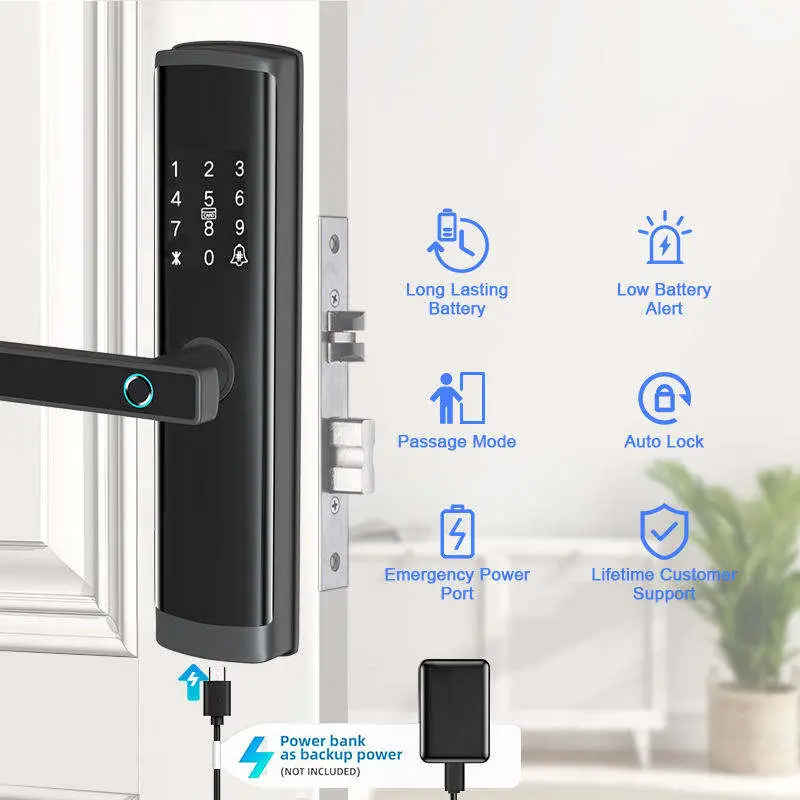 Camakt Smart Handle Door Lock with Fingerprint Key Card Tuya App Access for Aluminum Alloy/Steel Doors Hotels & Apartments — image 4