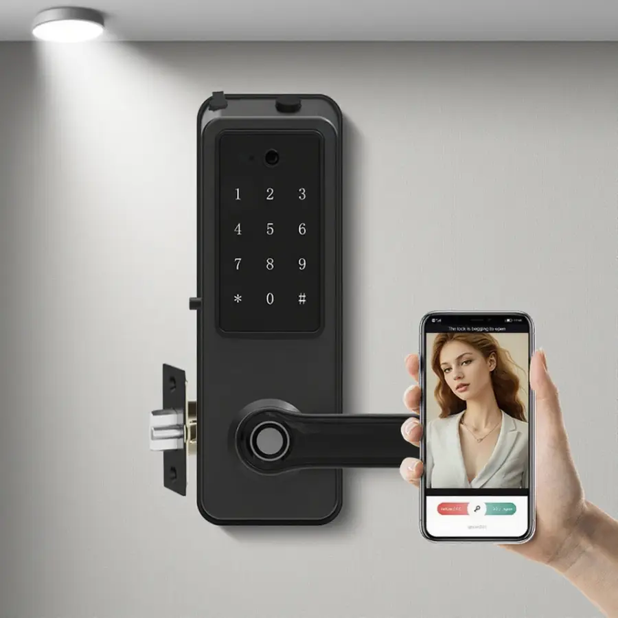 Camakt Smart Door Handle Lock Fingerprint Card Access Waterproof Aluminum Alloy 10000mAh Battery Wood Door Adjustable Mo — view 1