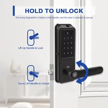 Camakt Smart Door Handle Lock Fingerprint Card Access Waterproof Aluminum Alloy 10000mAh Battery Wood Door Adjustable Mortise — image 5