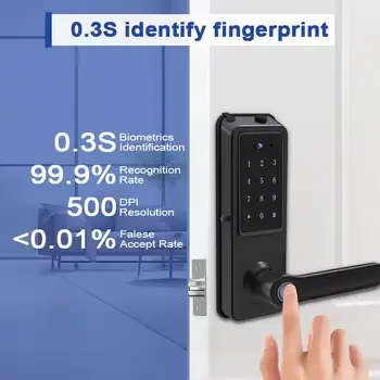 Camakt Smart Door Handle Lock Fingerprint Card Access Waterproof Aluminum Alloy 10000mAh Battery Wood Door Adjustable Mortise — image 6