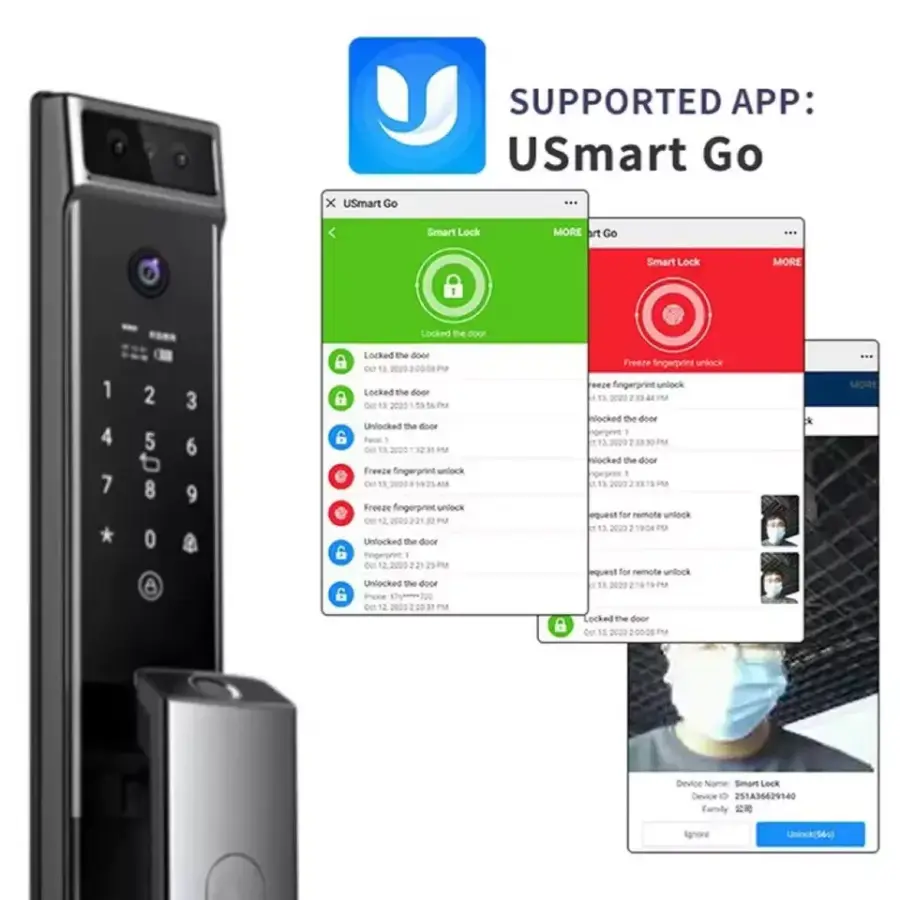 TOPTEQ X10 Smart Door Lock 2023 3D Face Recognition Wi-Fi Aluminium Alloy Wood & Security Door Compatible Cloud Storage — image 4