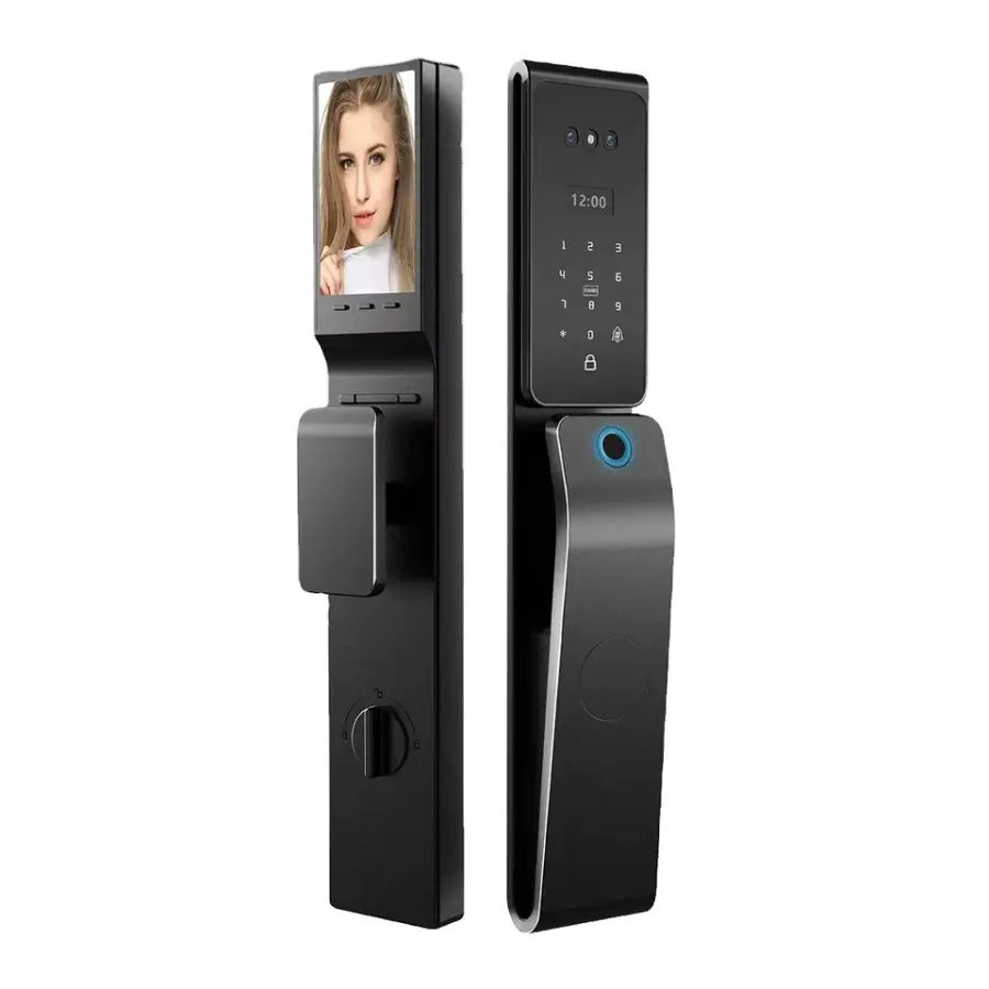 Smart Tuya Waterproof Fingerprint 3D Face Recognition Digital Password Keyless Lock Multi-Language Door Lock for Wood Door — image 3